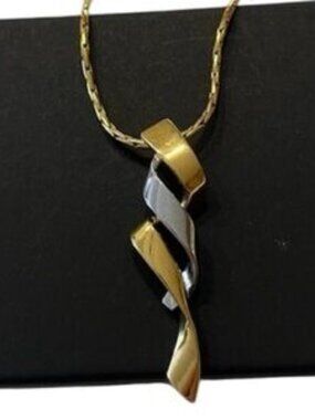 Butler necklace. Spiral design. Unique. Two tone. Stamped
